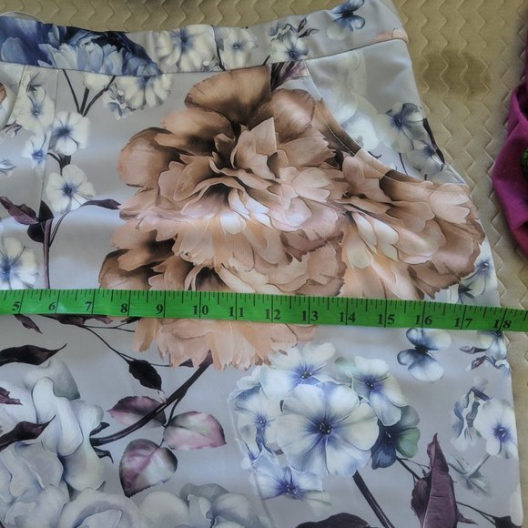 RARE NEW Custom Handmade Pale Blue Peach Purple Floral Pencil Skirt w/ Pockets! - Picture 8 of 9